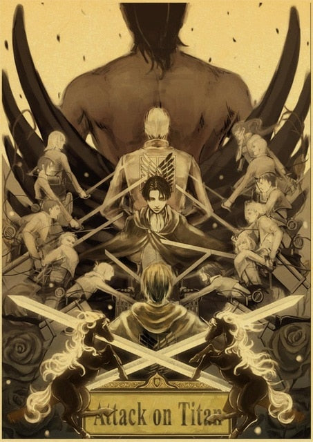Attack on Titan Posters Japanese Anime kraft Paper Prints Clear Image room Bar Home Art painting wall sticker