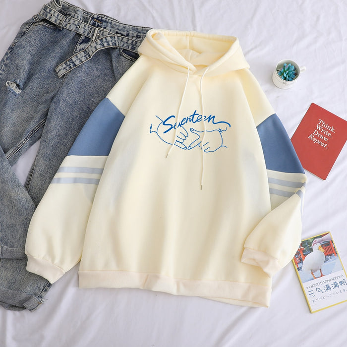 Kpop Seventeen  O neck Sweatshirt for Fans Fashion Fleece Patchwork Women Pullover Tops