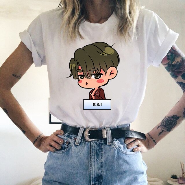 New EXO KAI SEHUN Kpop T-shirts Men HIP HOP Streetwear T-Shirt Short Sleeve Tee Tops Women T Shirts Fashion 2021