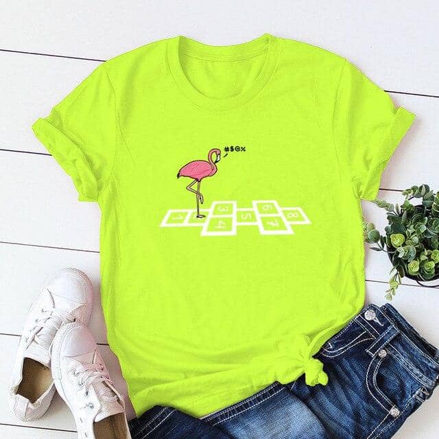 Women Plus Size T-shirt Animal Bird Flamingo Numbers T-shirt O-Neck Funny Women T-Shirt 2020 - Kpopshop