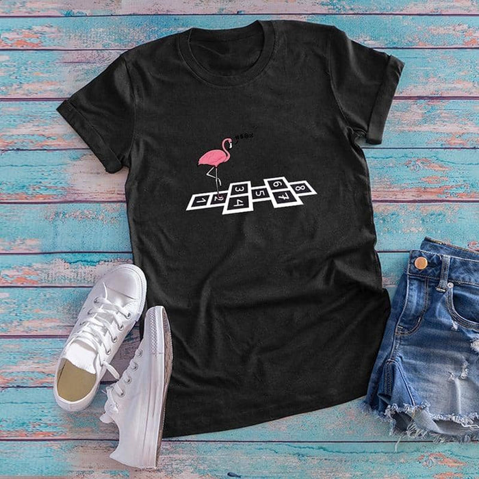 Women Plus Size T-shirt Animal Bird Flamingo Numbers T-shirt O-Neck Funny Women T-Shirt 2020 - Kpopshop