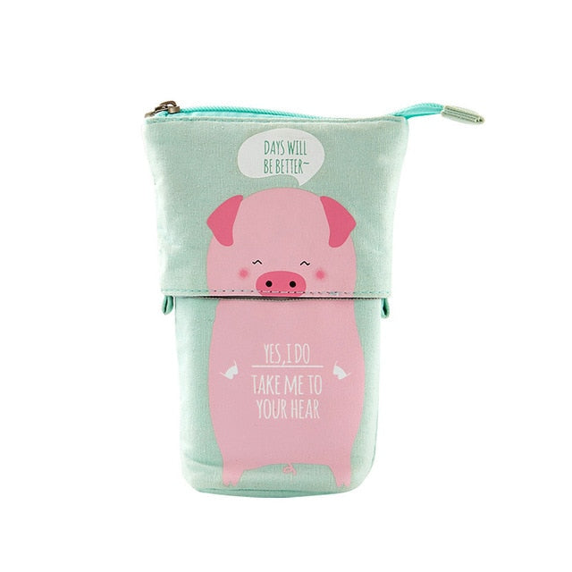 Creative Retractable canvas pencil case Kawaii cat school Pencil cases big stationery bag cute pen holder gifts for kids pen bag