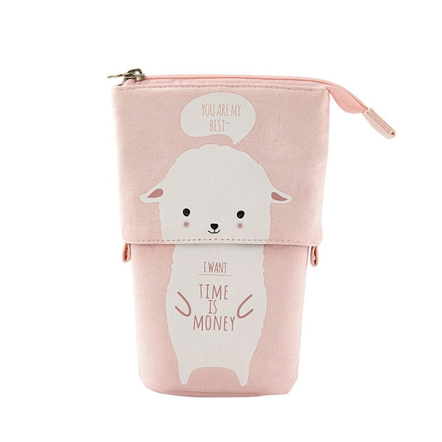 Creative Retractable canvas pencil case Kawaii cat school Pencil cases big stationery bag cute pen holder gifts for kids pen bag