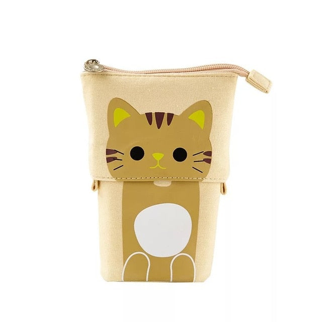 Creative Retractable canvas pencil case Kawaii cat school Pencil cases big stationery bag cute pen holder gifts for kids pen bag
