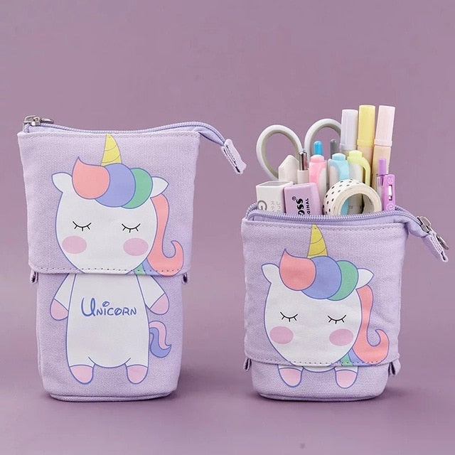 Creative Retractable canvas pencil case Kawaii cat school Pencil cases big stationery bag cute pen holder gifts for kids pen bag