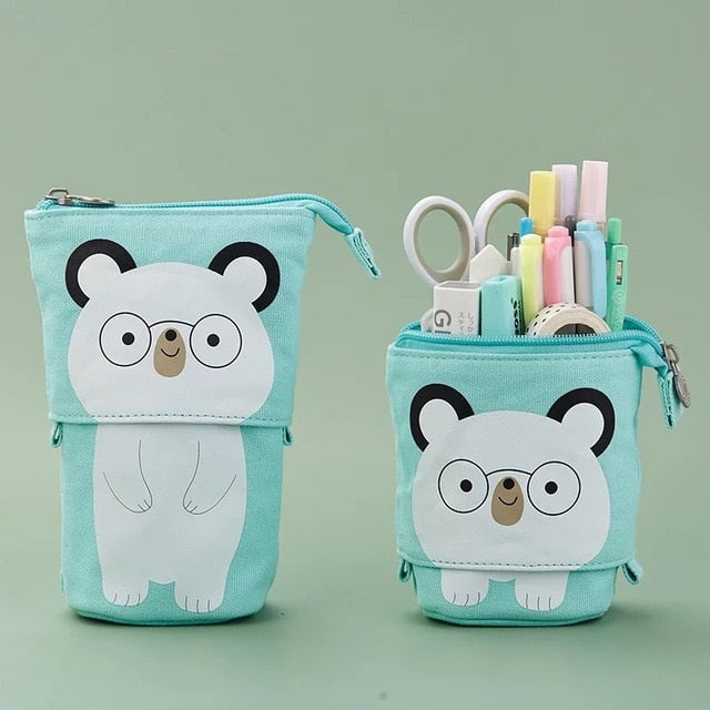 Creative Retractable canvas pencil case Kawaii cat school Pencil cases big stationery bag cute pen holder gifts for kids pen bag