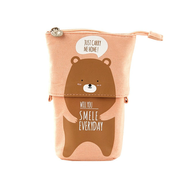 Creative Retractable canvas pencil case Kawaii cat school Pencil cases big stationery bag cute pen holder gifts for kids pen bag