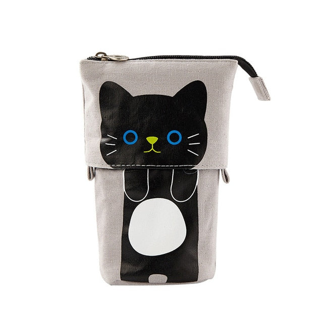 Creative Retractable canvas pencil case Kawaii cat school Pencil cases big stationery bag cute pen holder gifts for kids pen bag