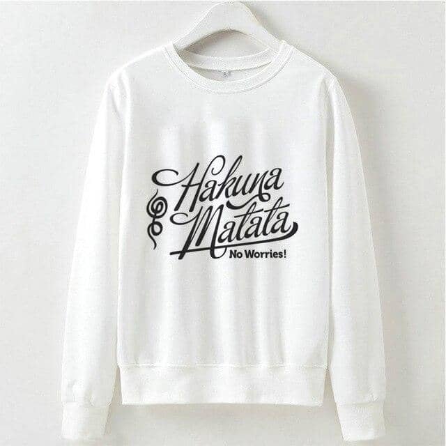 Kpop Newest Cute Hakuna Matata Graphic Hoodies Sweatshirt Women Letter Print Kpop Clothes Funny Casual O-Neck Long Sleeve Shirt White Hoodie that you'll fall in love with. At an affordable price at KPOPSHOP, We sell a variety of Cute Hakuna Matata Graphic Hoodies Sweatshirt Women Letter Print Kpop Clothes Funny Casual O-Neck Long Sleeve Shirt White Hoodie with Free Shipping.