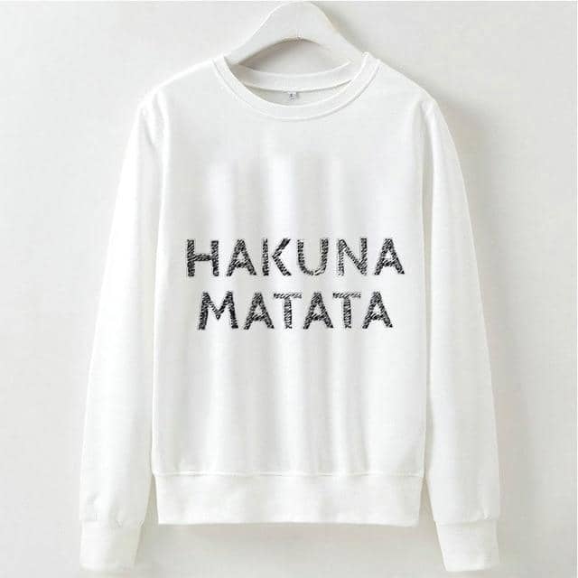 Kpop Newest Cute Hakuna Matata Graphic Hoodies Sweatshirt Women Letter Print Kpop Clothes Funny Casual O-Neck Long Sleeve Shirt White Hoodie that you'll fall in love with. At an affordable price at KPOPSHOP, We sell a variety of Cute Hakuna Matata Graphic Hoodies Sweatshirt Women Letter Print Kpop Clothes Funny Casual O-Neck Long Sleeve Shirt White Hoodie with Free Shipping.