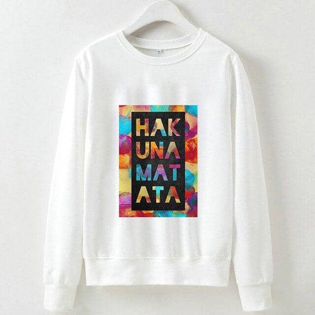 Kpop Newest Cute Hakuna Matata Graphic Hoodies Sweatshirt Women Letter Print Kpop Clothes Funny Casual O-Neck Long Sleeve Shirt White Hoodie that you'll fall in love with. At an affordable price at KPOPSHOP, We sell a variety of Cute Hakuna Matata Graphic Hoodies Sweatshirt Women Letter Print Kpop Clothes Funny Casual O-Neck Long Sleeve Shirt White Hoodie with Free Shipping.