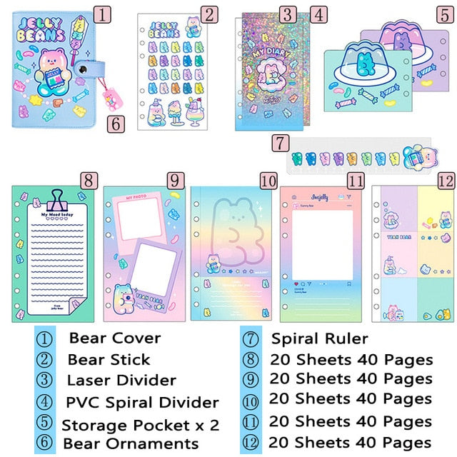 Cute Notebook A6 Binder Agenda Journal Kawaii Diary Notepad Office Planner Organizer Spiral Daily Note Book 6 Rings Stationery