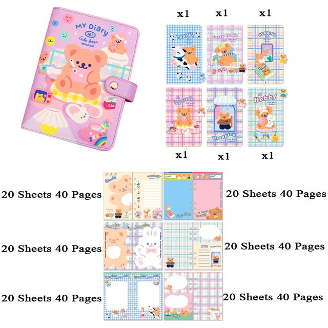 Cute Notebook A6 Binder Agenda Journal Kawaii Diary Notepad Office Planner Organizer Spiral Daily Note Book 6 Rings Stationery