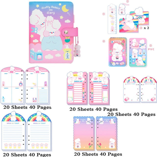 Cute Notebook A6 Binder Agenda Journal Kawaii Diary Notepad Office Planner Organizer Spiral Daily Note Book 6 Rings Stationery