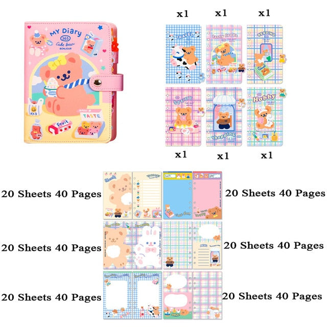 Cute Notebook A6 Binder Agenda Journal Kawaii Diary Notepad Office Planner Organizer Spiral Daily Note Book 6 Rings Stationery