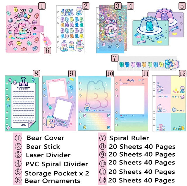 Cute Notebook A6 Binder Agenda Journal Kawaii Diary Notepad Office Planner Organizer Spiral Daily Note Book 6 Rings Stationery