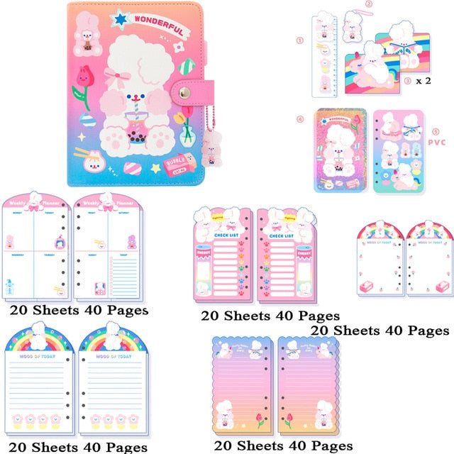 Cute Notebook A6 Binder Agenda Journal Kawaii Diary Notepad Office Planner Organizer Spiral Daily Note Book 6 Rings Stationery