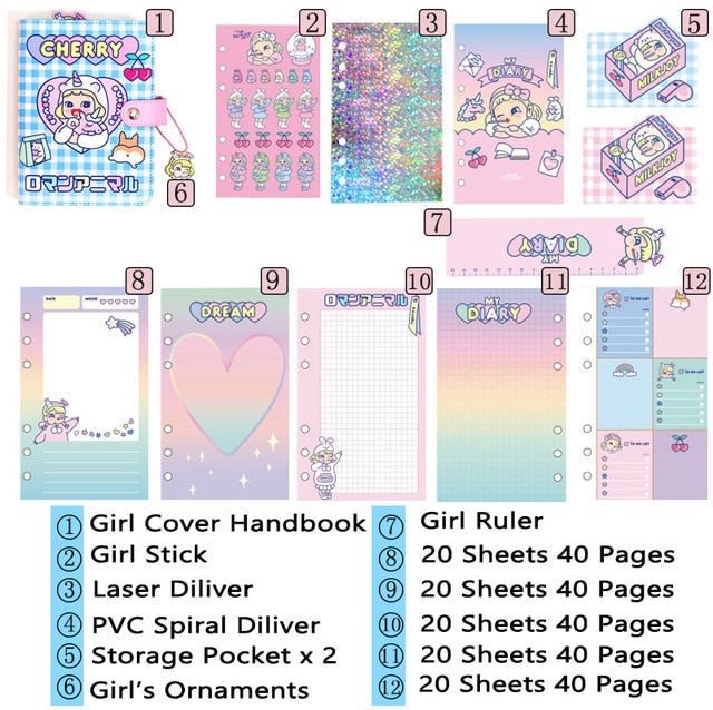 Cute Notebook A6 Binder Agenda Journal Kawaii Diary Notepad Office Planner Organizer Spiral Daily Note Book 6 Rings Stationery