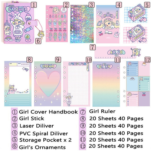 Cute Notebook A6 Binder Agenda Journal Kawaii Diary Notepad Office Planner Organizer Spiral Daily Note Book 6 Rings Stationery