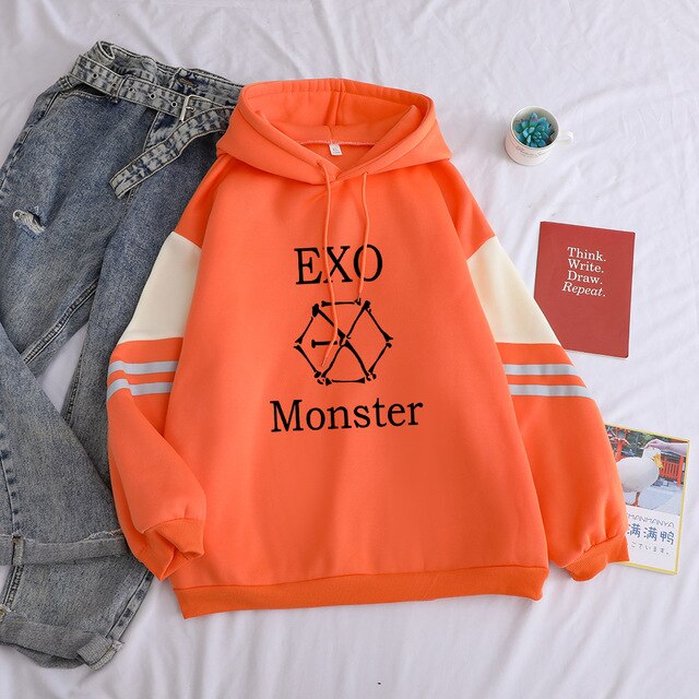 Kpop EXO Sweatshirt Autumn Winter New Fleece Casual Korean Letter Print Hoodies