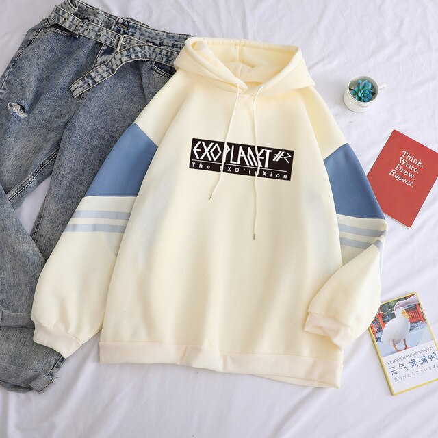 Kpop EXO Sweatshirt Autumn Winter New Fleece Casual Korean Letter Print Hoodies