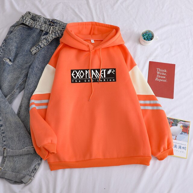 Kpop EXO Sweatshirt Autumn Winter New Fleece Casual Korean Letter Print Hoodies