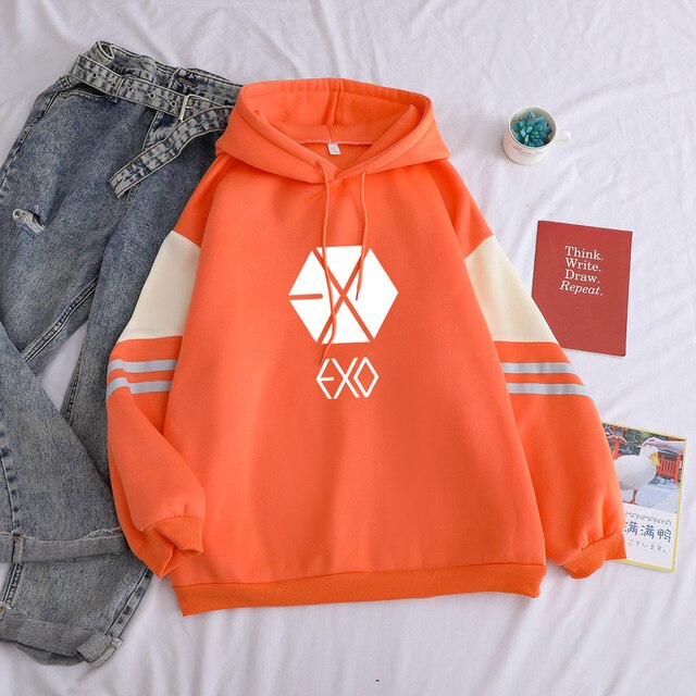 Kpop EXO Sweatshirt Autumn Winter New Fleece Casual Korean Letter Print Hoodies