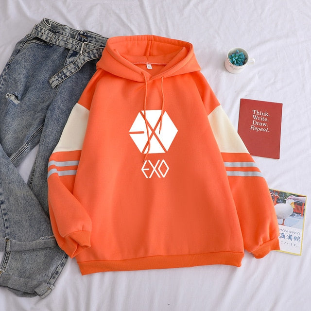 EXO Sweatshirt Women Print Autumn Winter Female Casual Loose Long Sleeve Hoodies Kpop Streetwear Hip Hop Solid Fleece Hoody