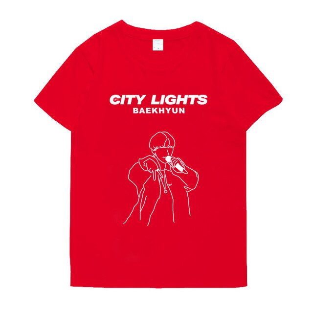 Exo baekhyun album city lights same printing o neck t shirt summer style Kpop unisex short sleeve t-shirt