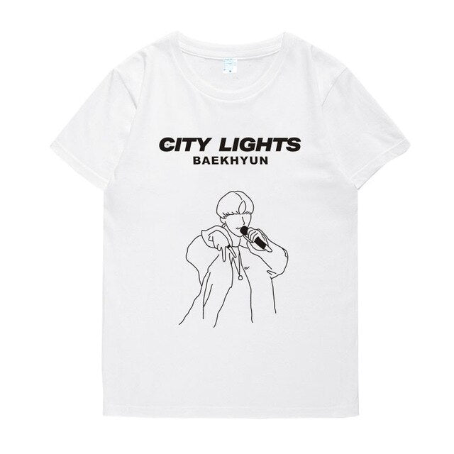 Exo baekhyun album city lights same printing o neck t shirt summer style Kpop unisex short sleeve t-shirt