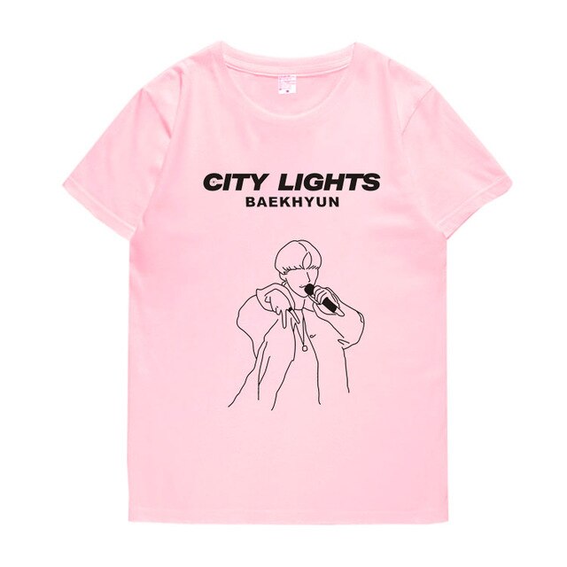 Exo baekhyun album city lights same printing o neck t shirt summer style Kpop unisex short sleeve t-shirt