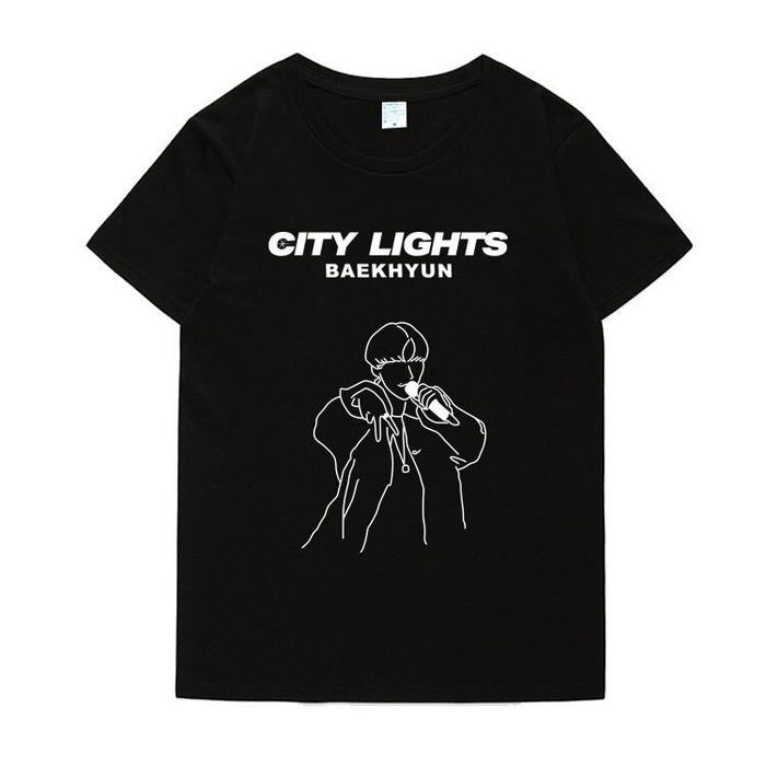 Exo baekhyun album city lights same printing o neck t shirt summer style Kpop unisex short sleeve t-shirt