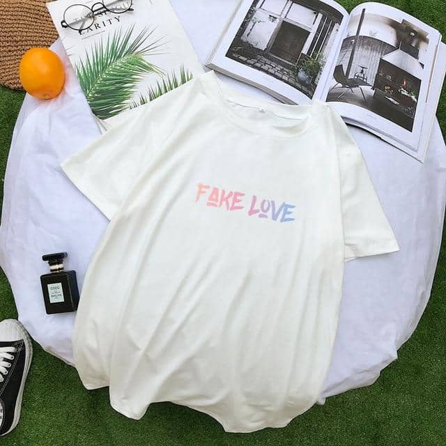 FAKE LOVE Album T Shirts Women Korean Kpop Letter  Tops Camisas Mujer Shirt - Kpopshop
