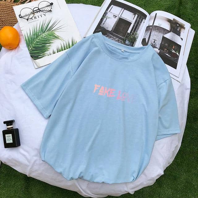FAKE LOVE Album T Shirts Women Korean Kpop Letter  Tops Camisas Mujer Shirt - Kpopshop