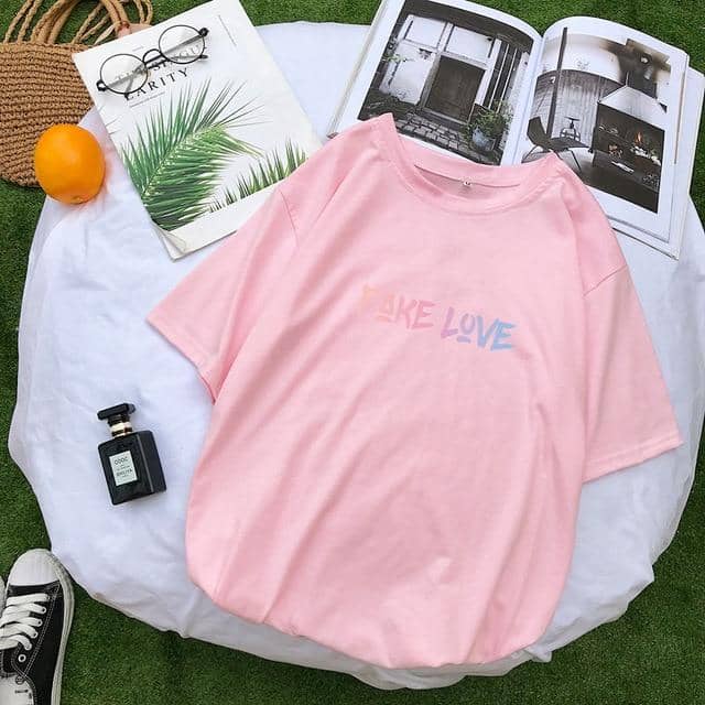 FAKE LOVE Album T Shirts Women Korean Kpop Letter  Tops Camisas Mujer Shirt - Kpopshop