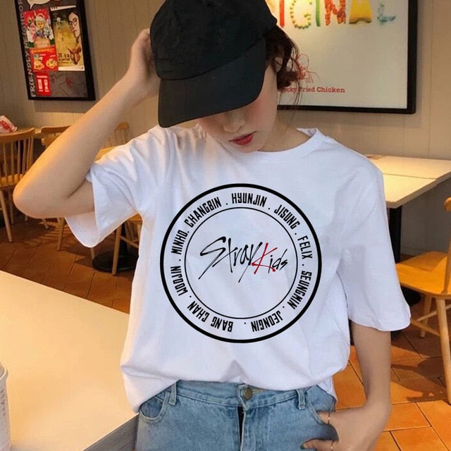 Stray Kids Women T-shirt  Short Sleeve  Tops Hip Hop Female Tee Shirts