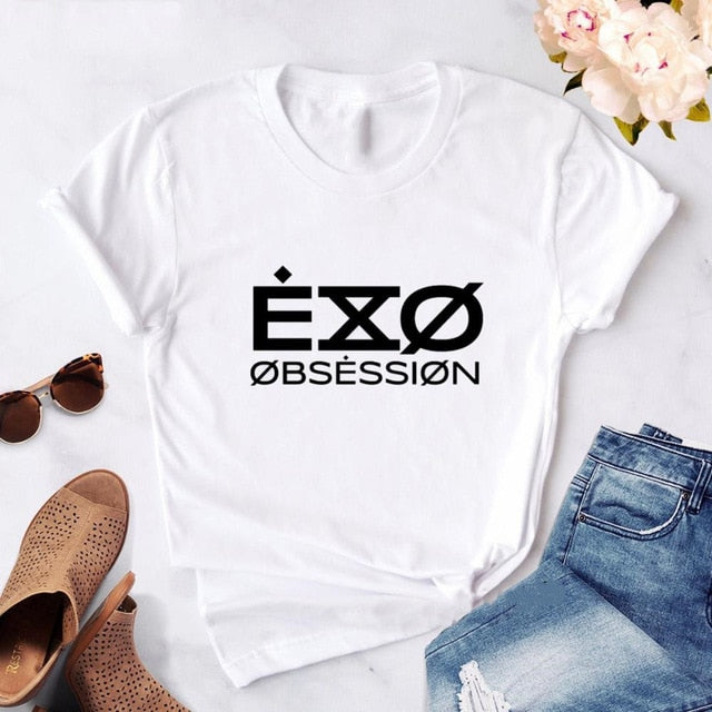Fashion EXO Letter Tshirt Women Print 2020 new Kpop Korean style T-Shirt Casual Short Sleeve Tees Shirt Tops Clothes