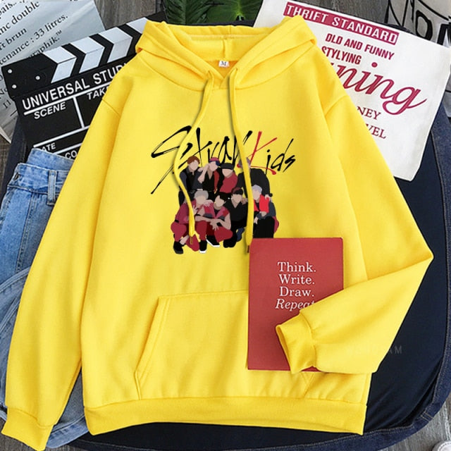 Stray Kids Korean Style KPOP Rap Music Men Hoodies Cool Cartoon Graffiti Stage Photos Fans Streetwear Swestshirts Women