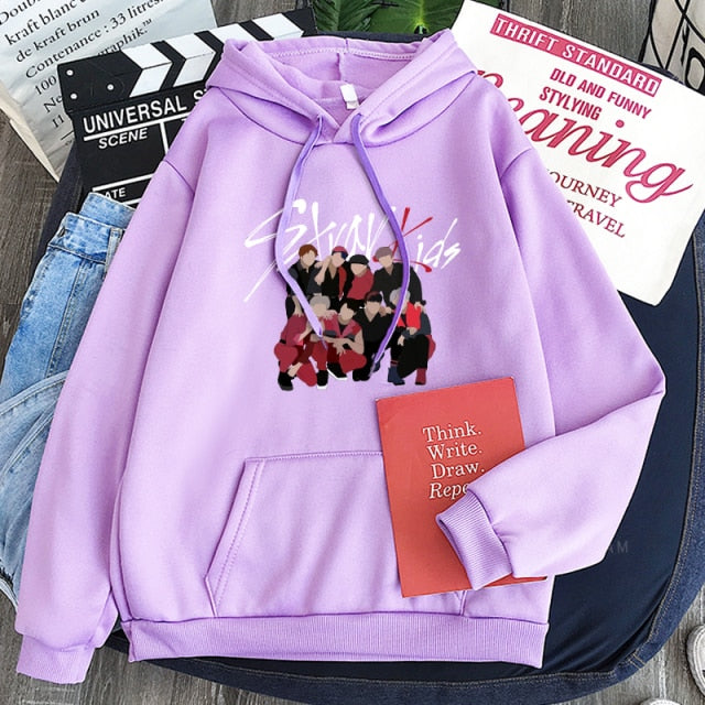 Stray Kids Korean Style KPOP Rap Music Men Hoodies Cool Cartoon Graffiti Stage Photos Fans Streetwear Swestshirts Women