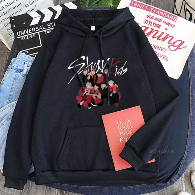 Stray Kids Korean Style KPOP Rap Music Men Hoodies Cool Cartoon Graffiti Stage Photos Fans Streetwear Swestshirts Women