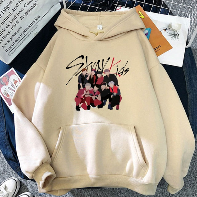 Stray Kids Korean Style KPOP Rap Music Men Hoodies Cool Cartoon Graffiti Stage Photos Fans Streetwear Swestshirts Women