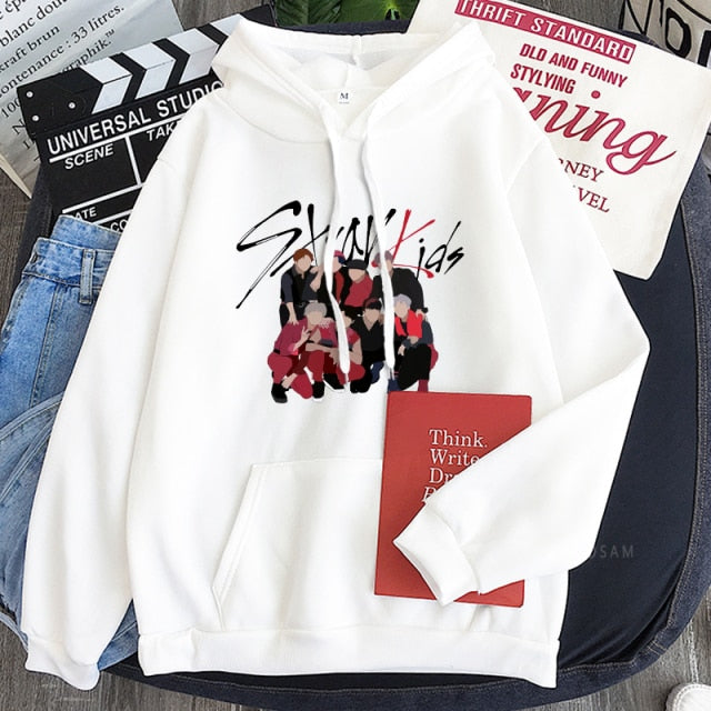 Stray Kids Korean Style KPOP Rap Music Men Hoodies Cool Cartoon Graffiti Stage Photos Fans Streetwear Swestshirts Women
