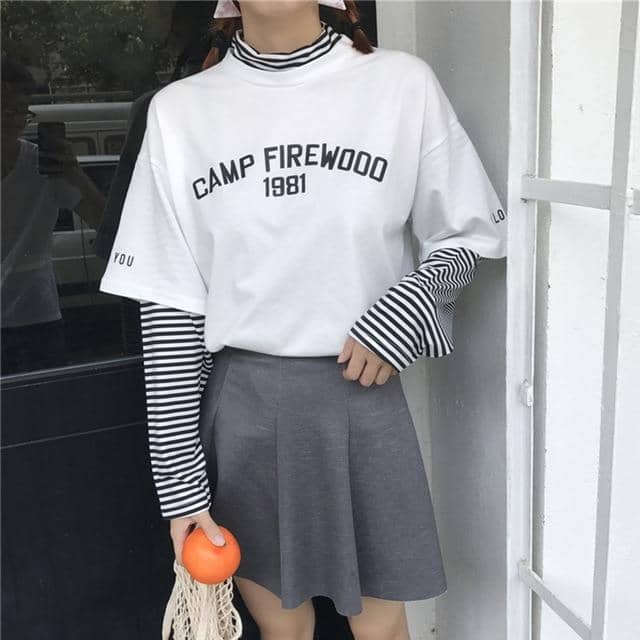 Kpopshop Originals - star embroidery korean Women Funny T-Shirts white Black Tops Female - Kpopshop