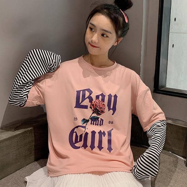 Kpopshop Originals - star embroidery korean Women Funny T-Shirts white Black Tops Female - Kpopshop