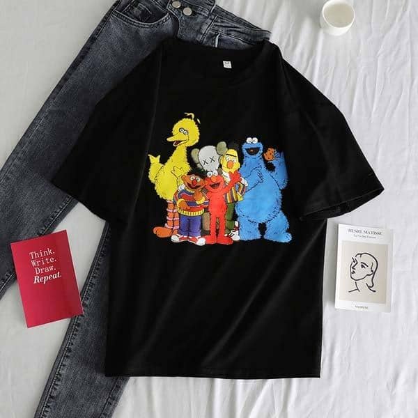 Kpopshop Originals - star embroidery korean Women Funny T-Shirts white Black Tops Female - Kpopshop