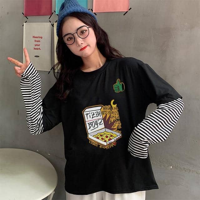 Kpopshop Originals - star embroidery korean Women Funny T-Shirts white Black Tops Female - Kpopshop