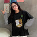 Kpopshop Originals - star embroidery korean Women Funny T-Shirts white Black Tops Female - Kpopshop
