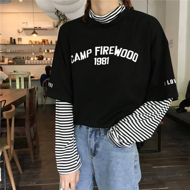 Kpopshop Originals - star embroidery korean Women Funny T-Shirts white Black Tops Female - Kpopshop