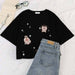 Kpopshop Originals - star embroidery korean Women Funny T-Shirts white Black Tops Female - Kpopshop