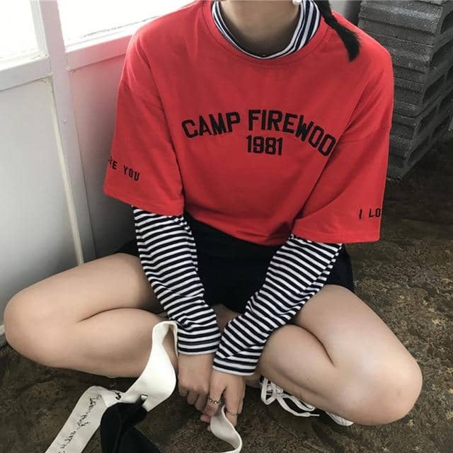 Kpopshop Originals - star embroidery korean Women Funny T-Shirts white Black Tops Female - Kpopshop